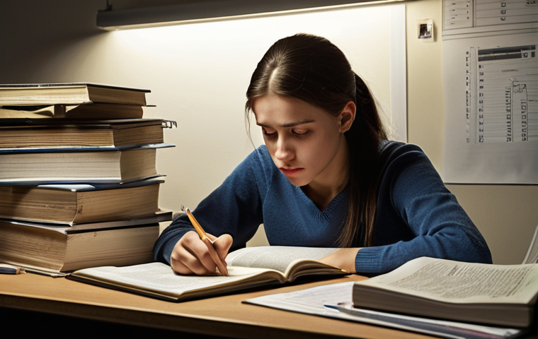 **
A determined individual studying CFA materials late at night, surrounded by textbooks and financial charts. Emphasize the feeling of overcoming challenges and the dedication required for the CFA exam. Style: Realistic, perhaps with a slightly desaturated color palette to convey a sense of seriousness and focus.
**