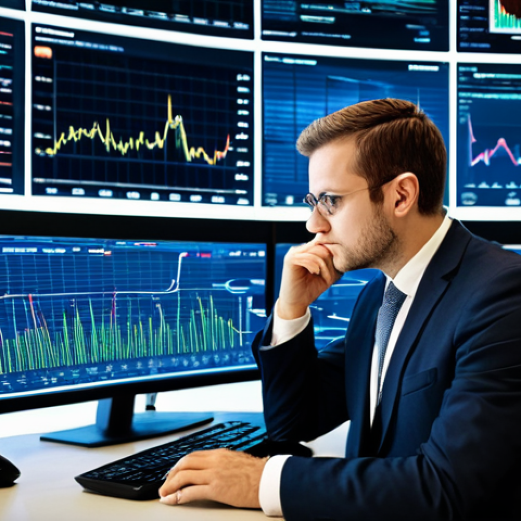 A professional financial analyst, fully clothed in a modest business suit, sits calmly at a modern desk in a high-tech data analysis center. Large, curved screens in the background display abstract, dynamic financial charts and complex algorithms, symbolizing a turbulent yet navigable financial market. The analyst's expression is one of deep concentration and expertise, reflecting the ability to make informed decisions amidst complexity. The scene is well-lit, with a sophisticated, professional atmosphere. Perfect anatomy, correct proportions, natural pose, well-formed hands, proper finger count, natural body proportions. Safe for work, appropriate content, fully clothed, professional, family-friendly.