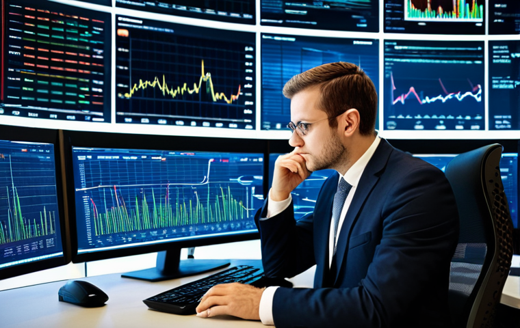 A professional financial analyst, fully clothed in a modest business suit, sits calmly at a modern desk in a high-tech data analysis center. Large, curved screens in the background display abstract, dynamic financial charts and complex algorithms, symbolizing a turbulent yet navigable financial market. The analyst's expression is one of deep concentration and expertise, reflecting the ability to make informed decisions amidst complexity. The scene is well-lit, with a sophisticated, professional atmosphere. Perfect anatomy, correct proportions, natural pose, well-formed hands, proper finger count, natural body proportions. Safe for work, appropriate content, fully clothed, professional, family-friendly.