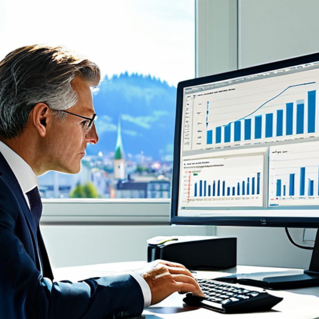 Professional Investment Advisor in Zurich**

"A professional investment advisor in a modern, sunlit office in Zurich, Switzerland, reviewing financial charts on a computer screen, fully clothed in a conservative business suit, appropriate attire, safe for work, perfect anatomy, natural proportions, professional photography, high quality, family-friendly."

**