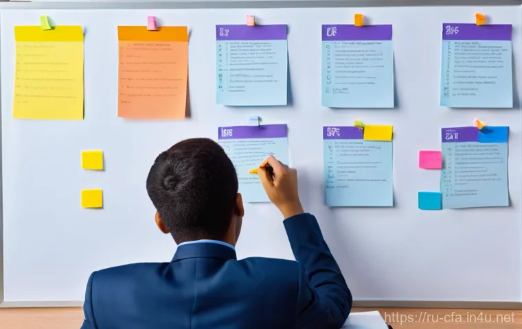 CFA 시험 일정 관리법 - **Prompt:** A young adult, male or female, sits at a desk cluttered with numerous thick finance text...