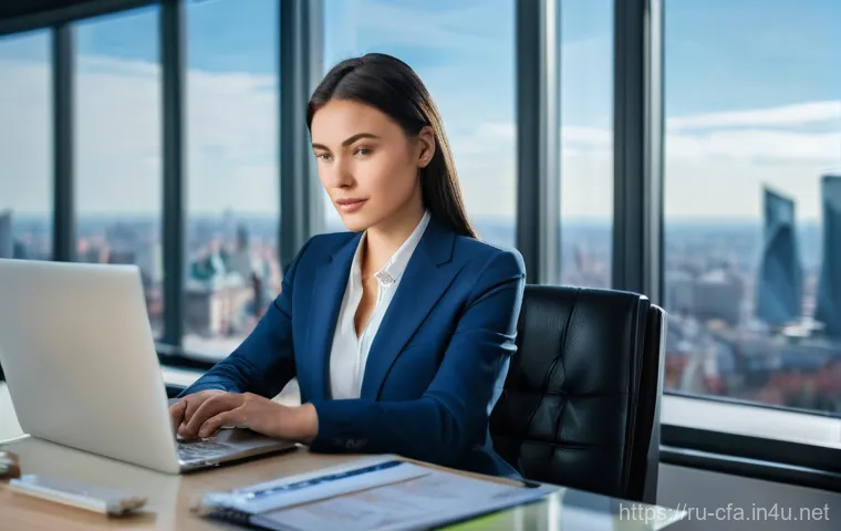 CFA와 지속 가능한 금융 발전 - **Prompt:** A young, determined professional woman in her late 20s or early 30s, dressed in a sharp ...