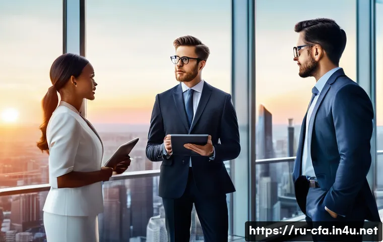 금융투자분석사의 국제적 자격 인정 - **Prompt: The Ascent to Financial Mastery**
Create an image featuring a diverse group of 3-4 con...